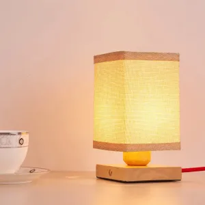 Chinese Wood Dining Room Desk Lamp with Rectangle Fabric Shade - 1 Head Table Light