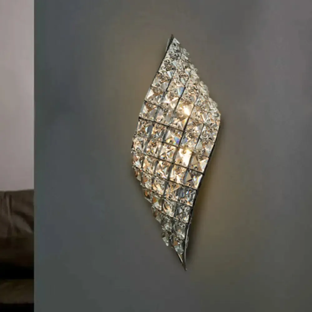 Clear Cut Crystal Sconce with Twisted Leaf Design and 4 Bulbs - Minimalistic Wall Mounted Lamp for Corners
