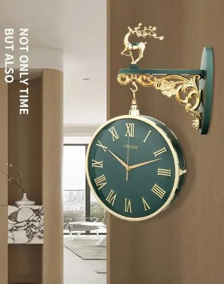 Cloyster Auspicious Deer Wall Clock Nordic Brief Design Living Room Decoration Kitchen Mute Clocks Art Wall Watch Home Decor (W3-Green)
