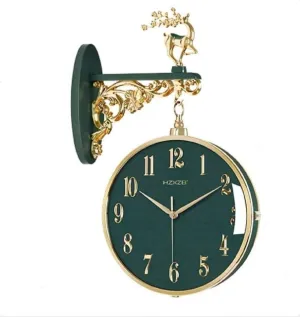 Cloyster Auspicious Deer Wall Clock Nordic Brief Design Living Room Decoration Kitchen Mute Clocks Art Wall Watch Home Decor (W3-Green)