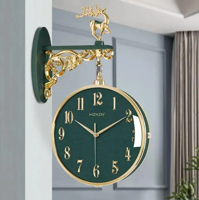 Cloyster Auspicious Deer Wall Clock Nordic Brief Design Living Room Decoration Kitchen Mute Clocks Art Wall Watch Home Decor (W3-Green)