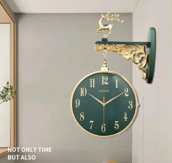 Cloyster Auspicious Deer Wall Clock Nordic Brief Design Living Room Decoration Kitchen Mute Clocks Art Wall Watch Home Decor (W3-Green)
