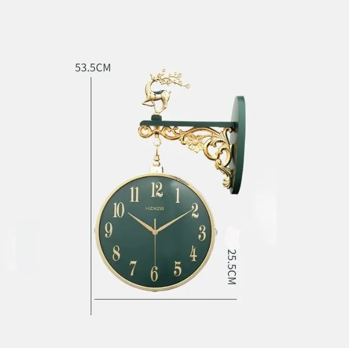Cloyster Auspicious Deer Wall Clock Nordic Brief Design Living Room Decoration Kitchen Mute Clocks Art Wall Watch Home Decor (W3-Green)