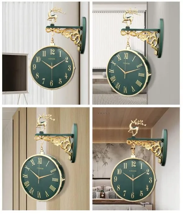 Cloyster Auspicious Deer Wall Clock Nordic Brief Design Living Room Decoration Kitchen Mute Clocks Art Wall Watch Home Decor (W3-Green)