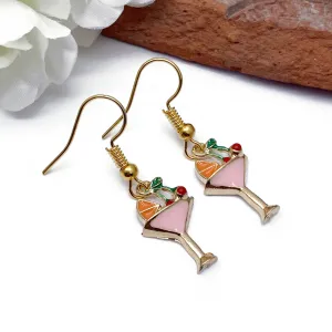 Cocktail Glass Enamel Charm Earrings