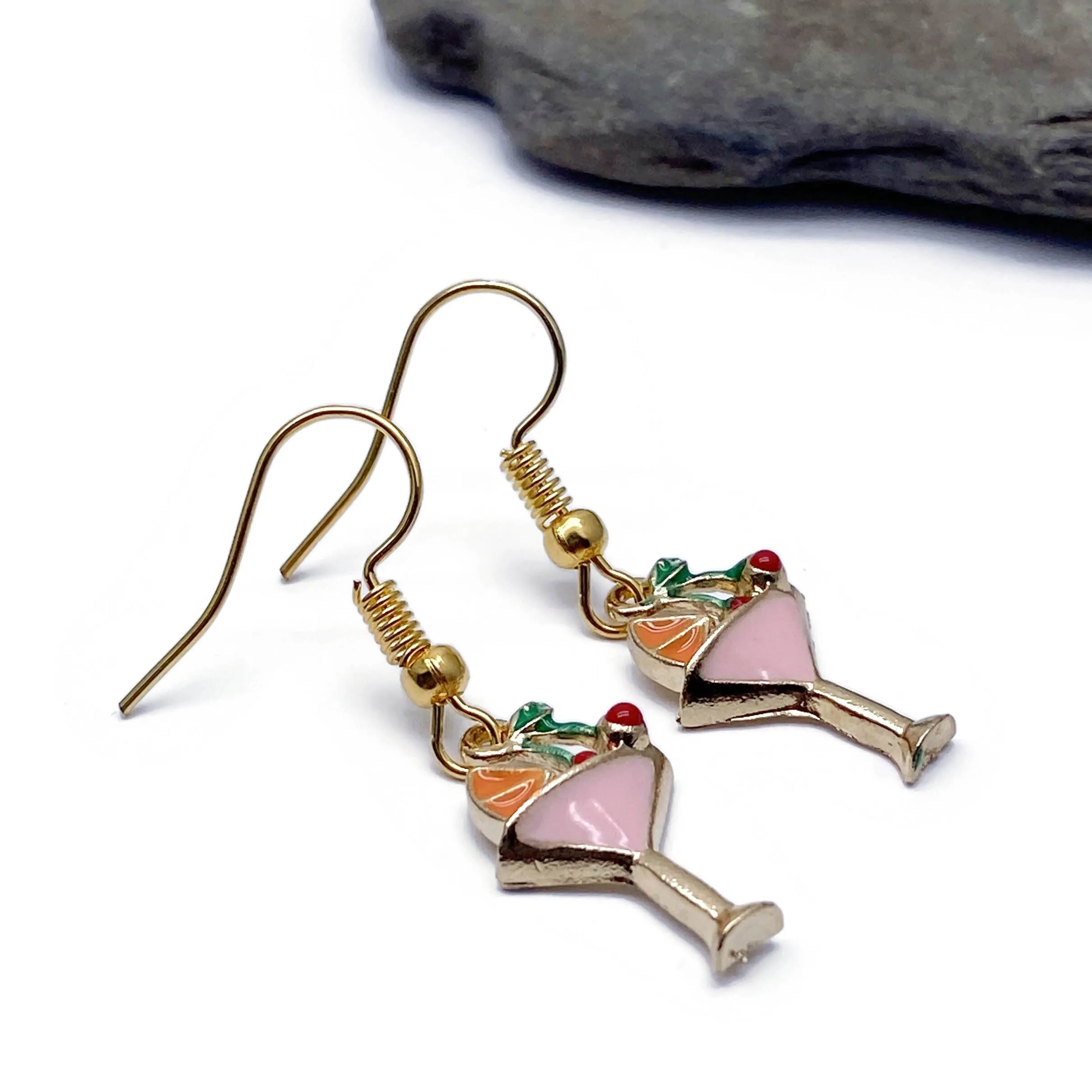 Cocktail Glass Enamel Charm Earrings