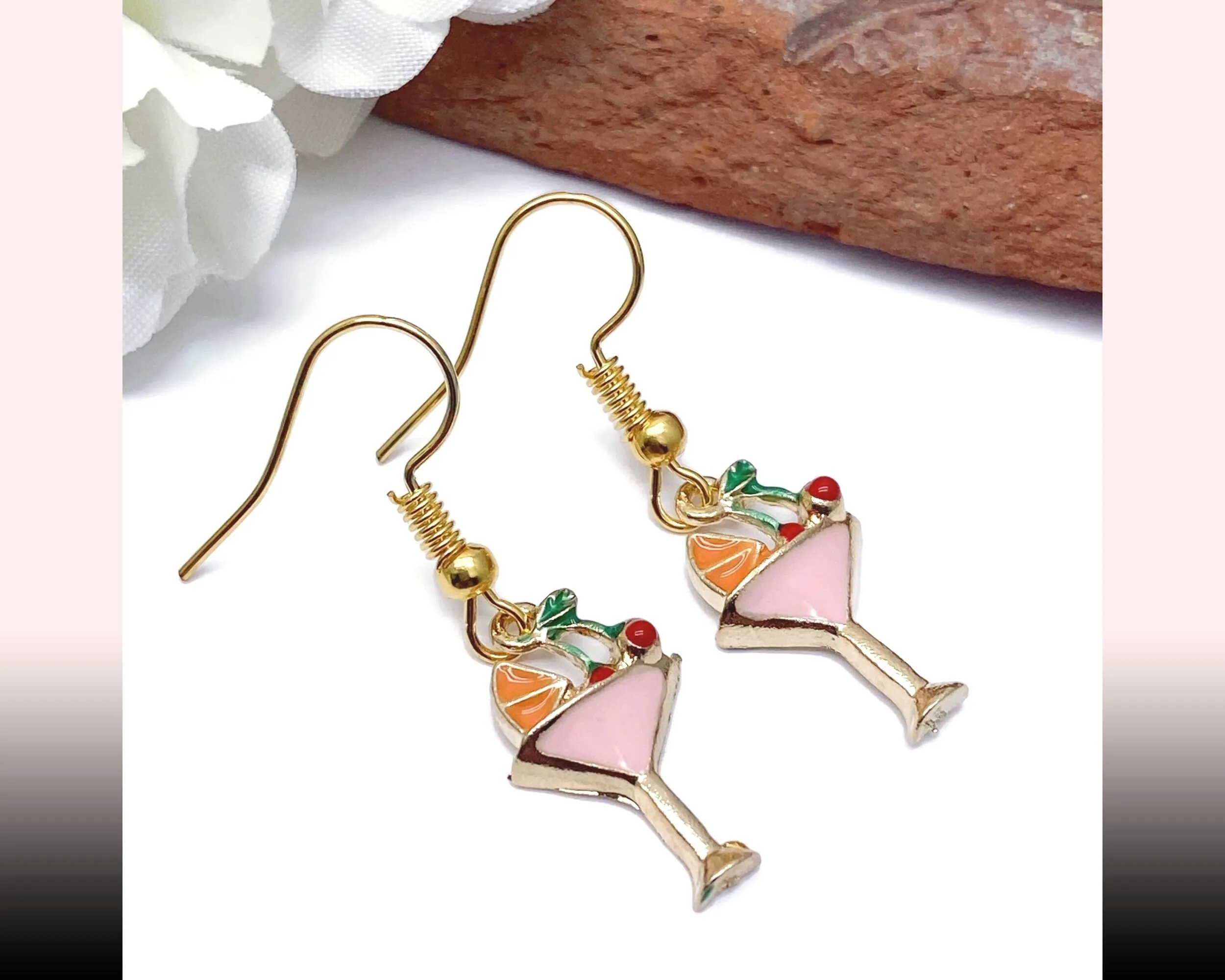 Cocktail Glass Enamel Charm Earrings