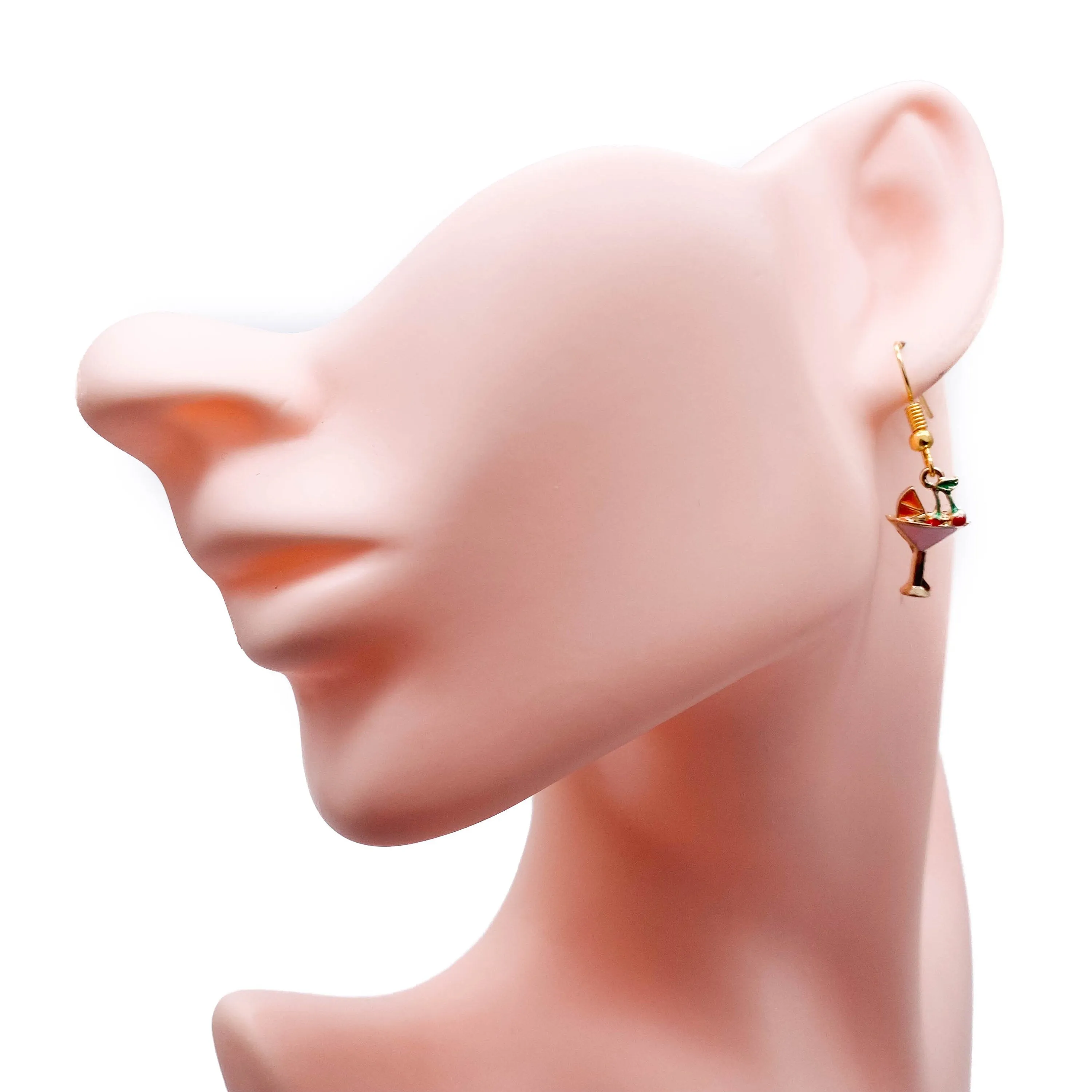 Cocktail Glass Enamel Charm Earrings