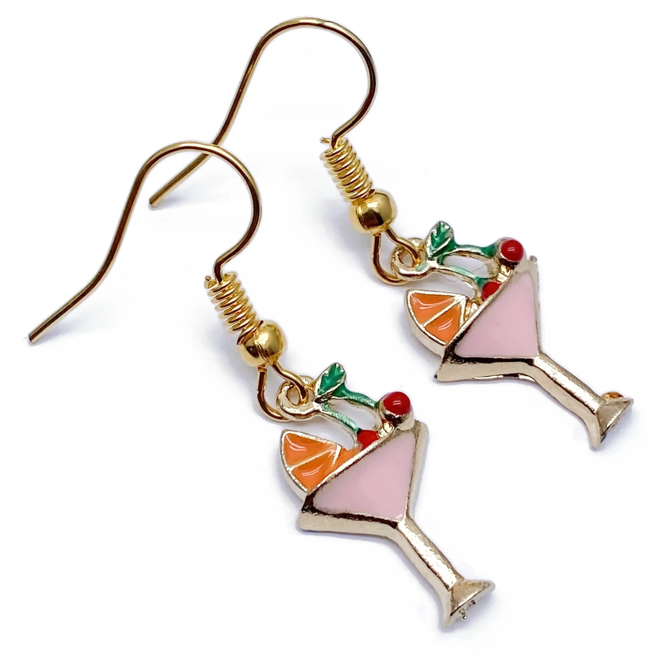 Cocktail Glass Enamel Charm Earrings
