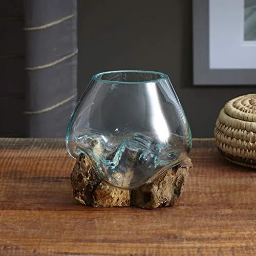 Cohasset Gifts Molten Sculpture Natural Wood Glass Approx 6 Inch Wide