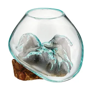 Cohasset Gifts Molten Sculpture Natural Wood Glass Approx 6 Inch Wide