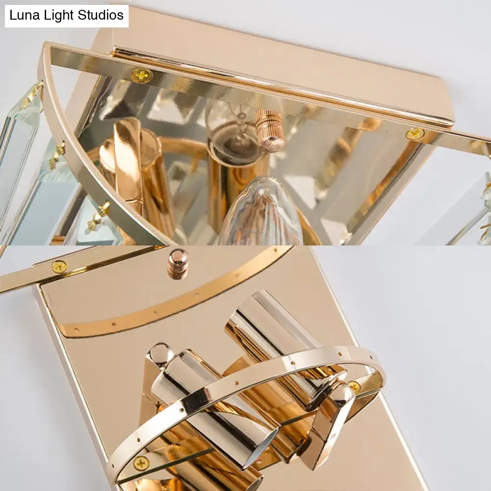 Contemporary 2-Light Crystal Block Wall Lamp: Elegant Clear Sconce for Dining Room