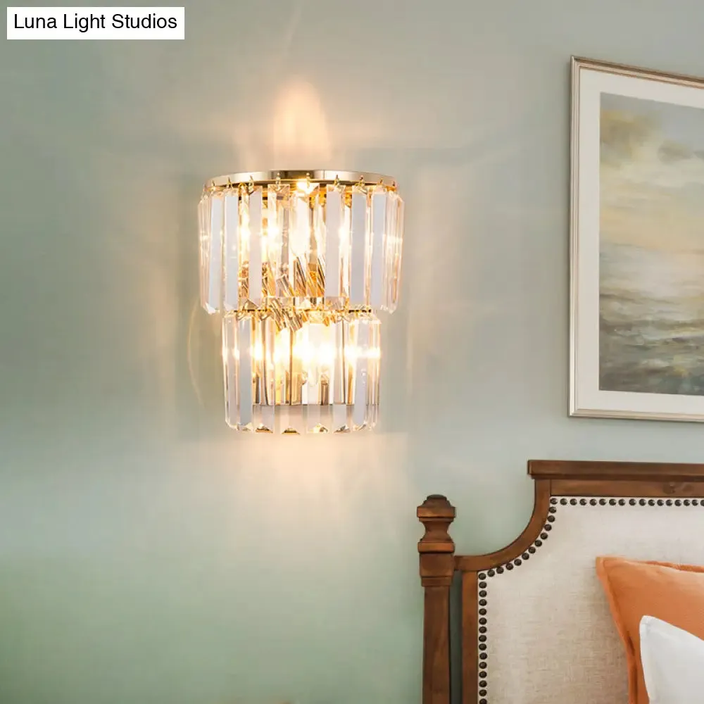 Contemporary 2-Light Crystal Block Wall Lamp: Elegant Clear Sconce for Dining Room