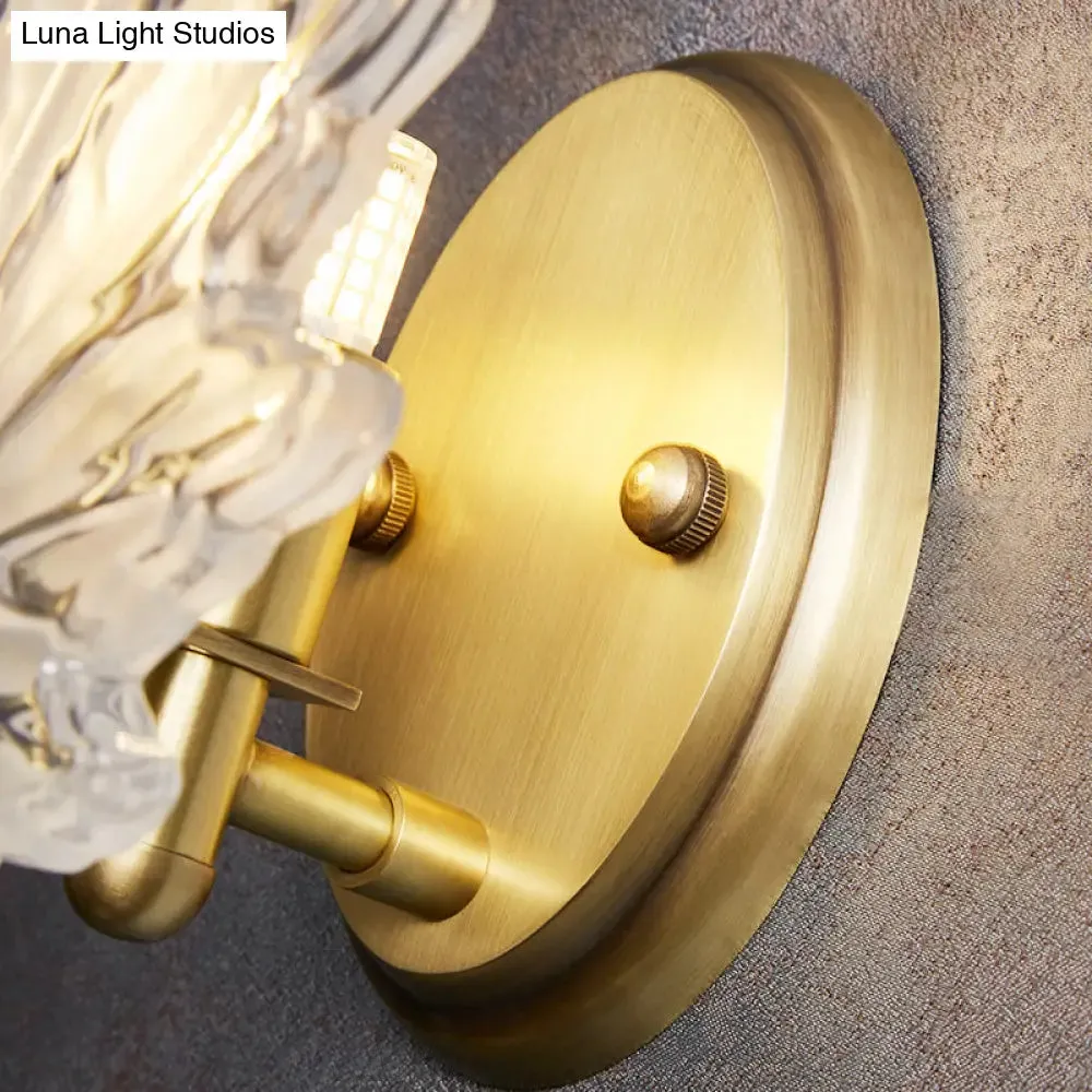 Contemporary Gold Wall Sconce: Maple Leaf Bedroom Wall Light with Clear Crystal, 1 Head Fixture