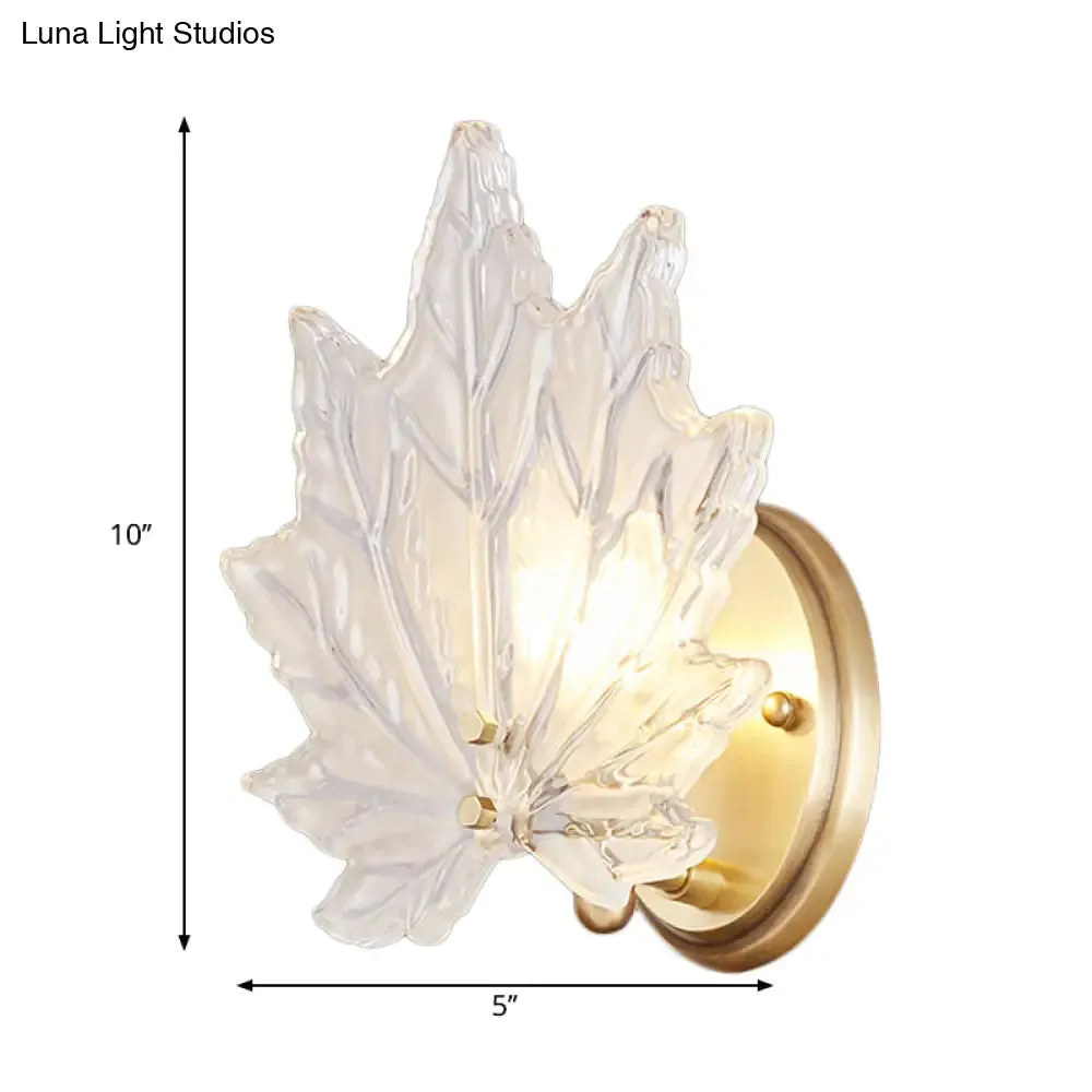Contemporary Gold Wall Sconce: Maple Leaf Bedroom Wall Light with Clear Crystal, 1 Head Fixture