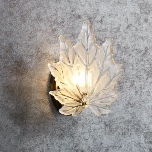 Contemporary Gold Wall Sconce: Maple Leaf Bedroom Wall Light with Clear Crystal, 1 Head Fixture