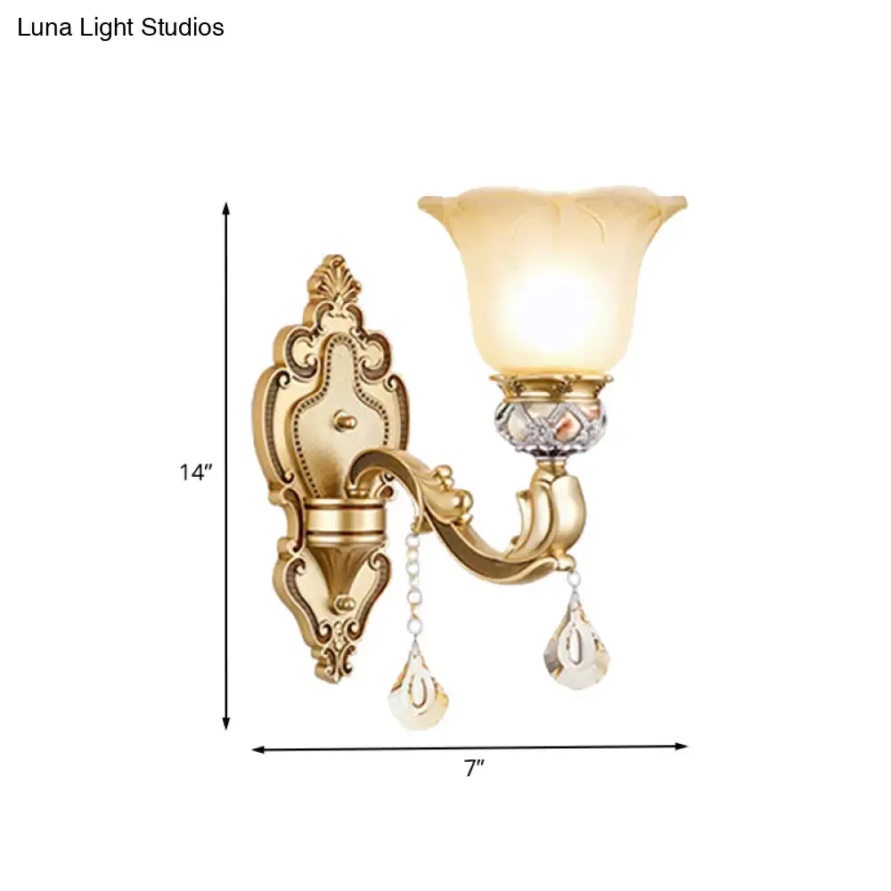 Contemporary Gold Wall Sconce with Faceted Crystal Finial - Bell Design