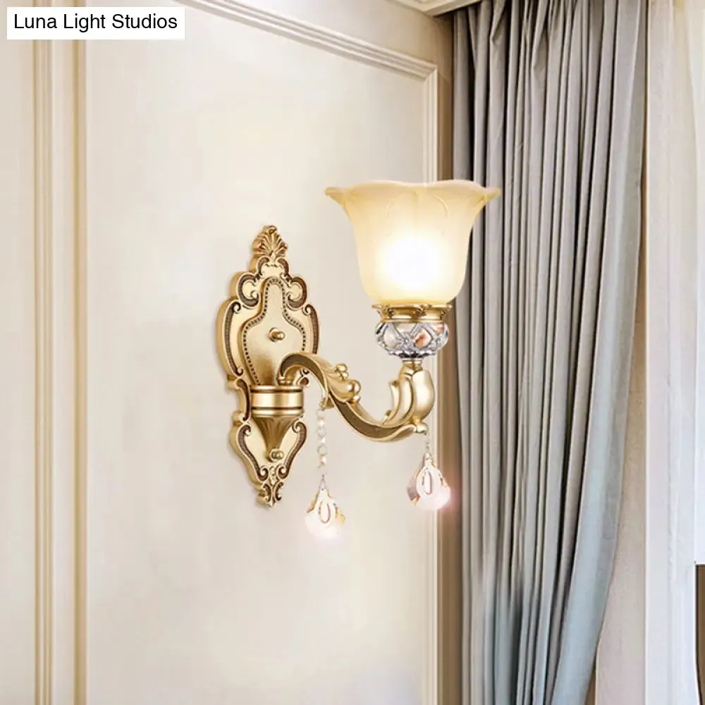 Contemporary Gold Wall Sconce with Faceted Crystal Finial - Bell Design