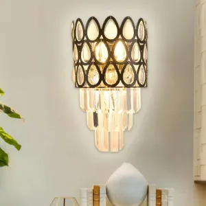 Contemporary Grid Wall Mount Teardrop Crystal Light - 3 Lights - Black/Gold Sconce Lamp Fixture