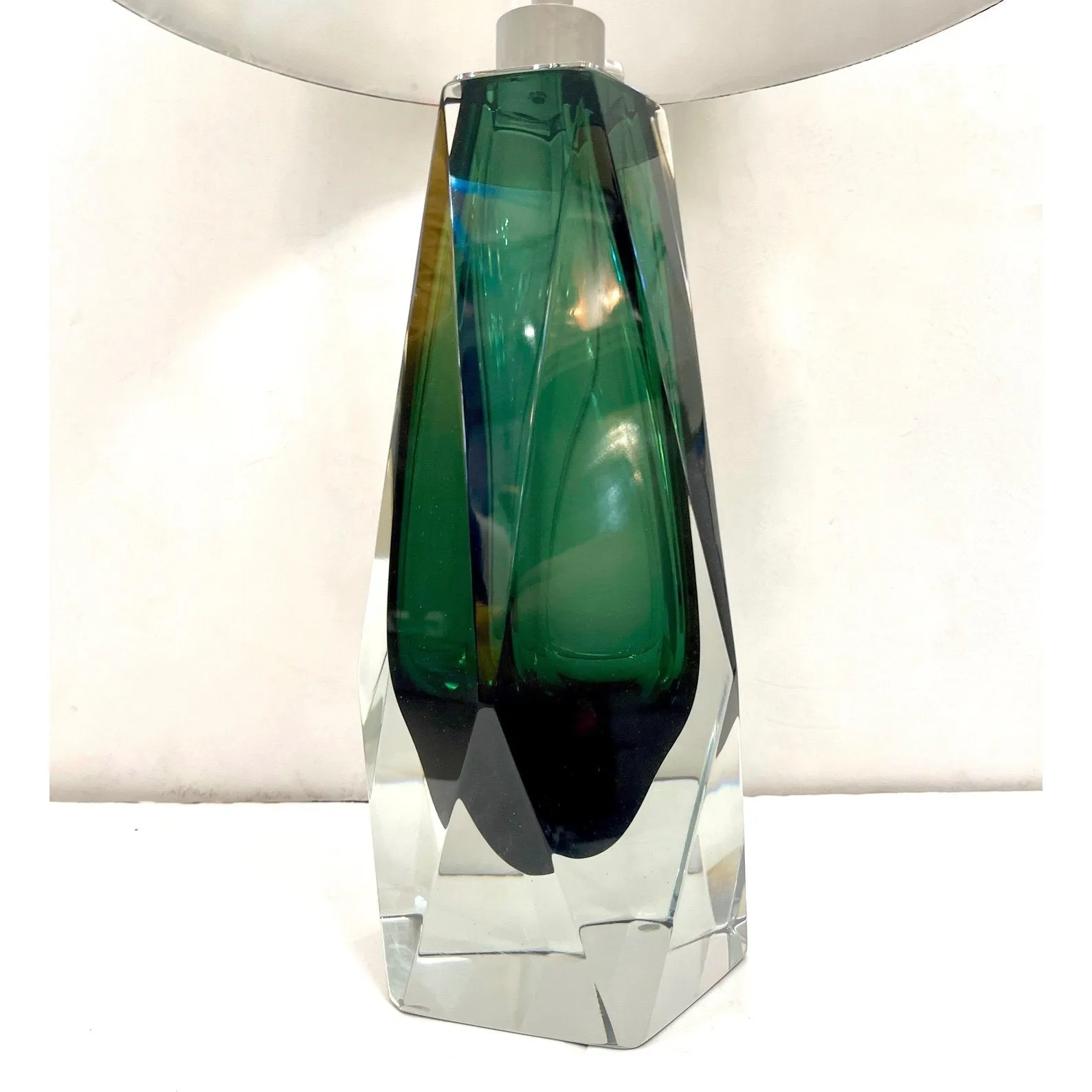 Contemporary Italian Forest Green Diamond Cut Crystal Murano Glass Table Lamps