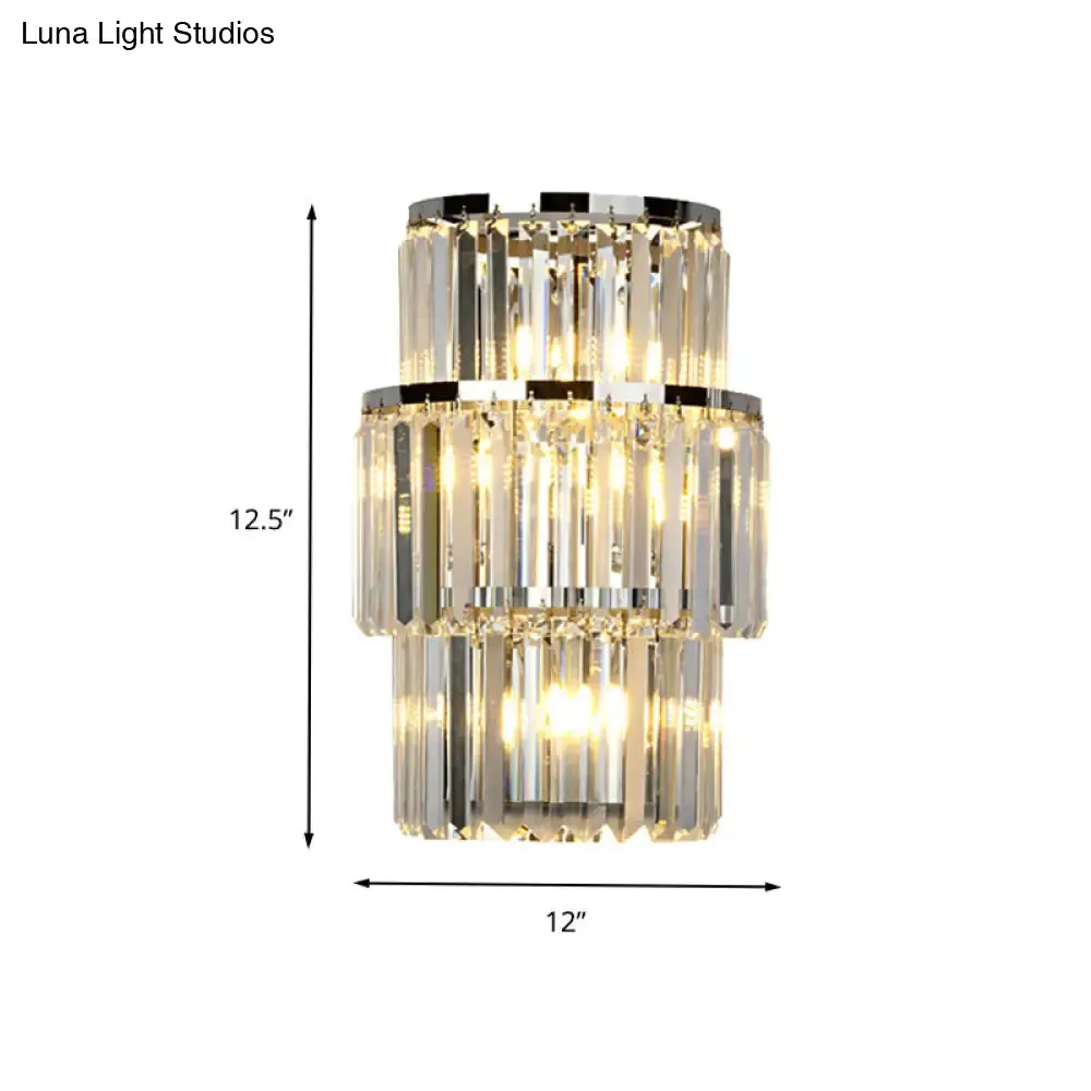 Contemporary Wall Mounted Crystal Cylinder Sconce Light - 3 Silver Lights
