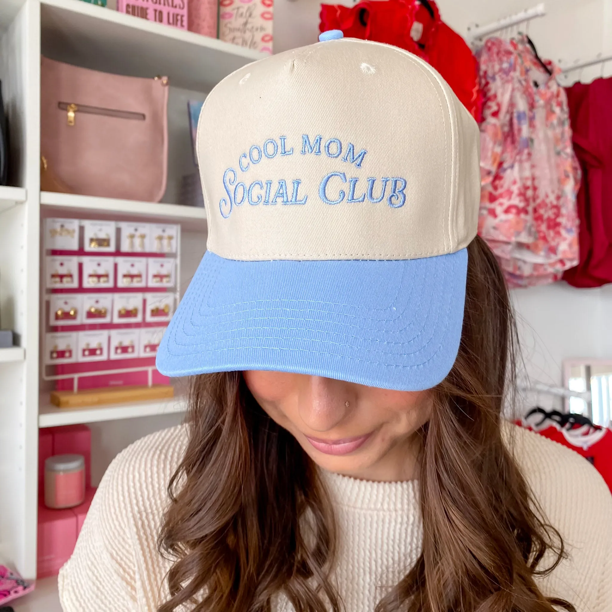 Cool Mom Social Club Retro Two-Toned Blue and Tan Vintage Baseball Hat