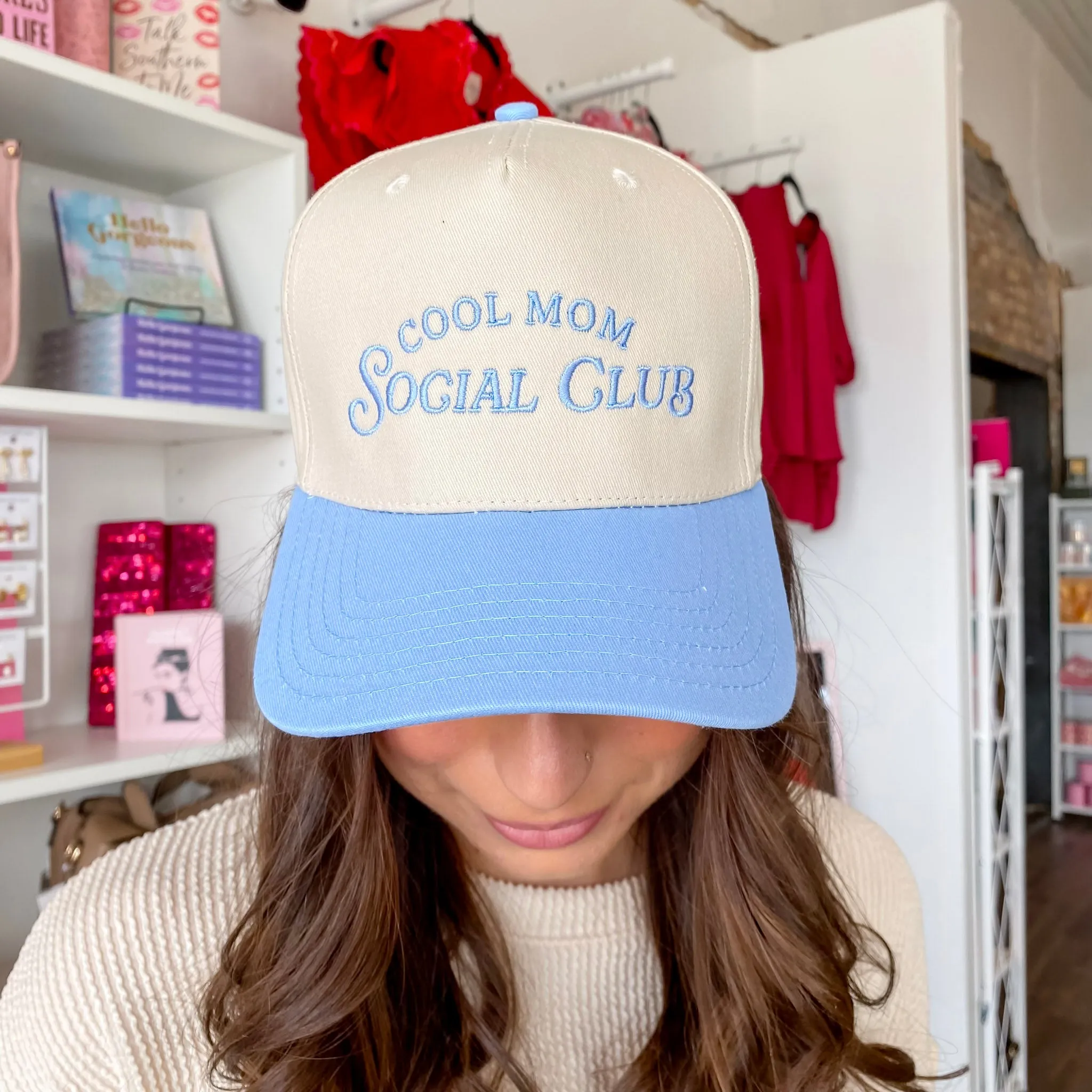 Cool Mom Social Club Retro Two-Toned Blue and Tan Vintage Baseball Hat