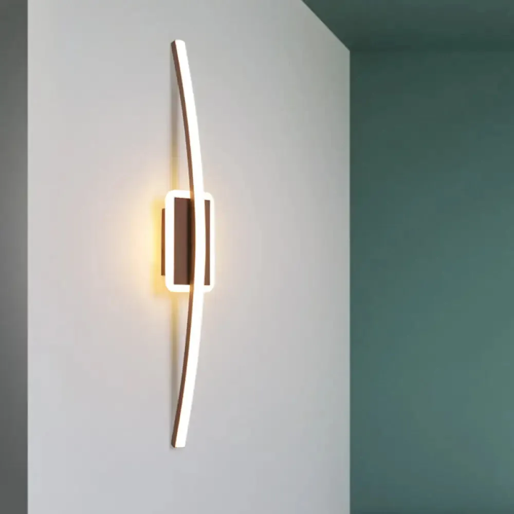 Curved Linear Aluminum LED Wall Sconce in Simplicity Gold/Coffee - Ideal Dining Room Lighting