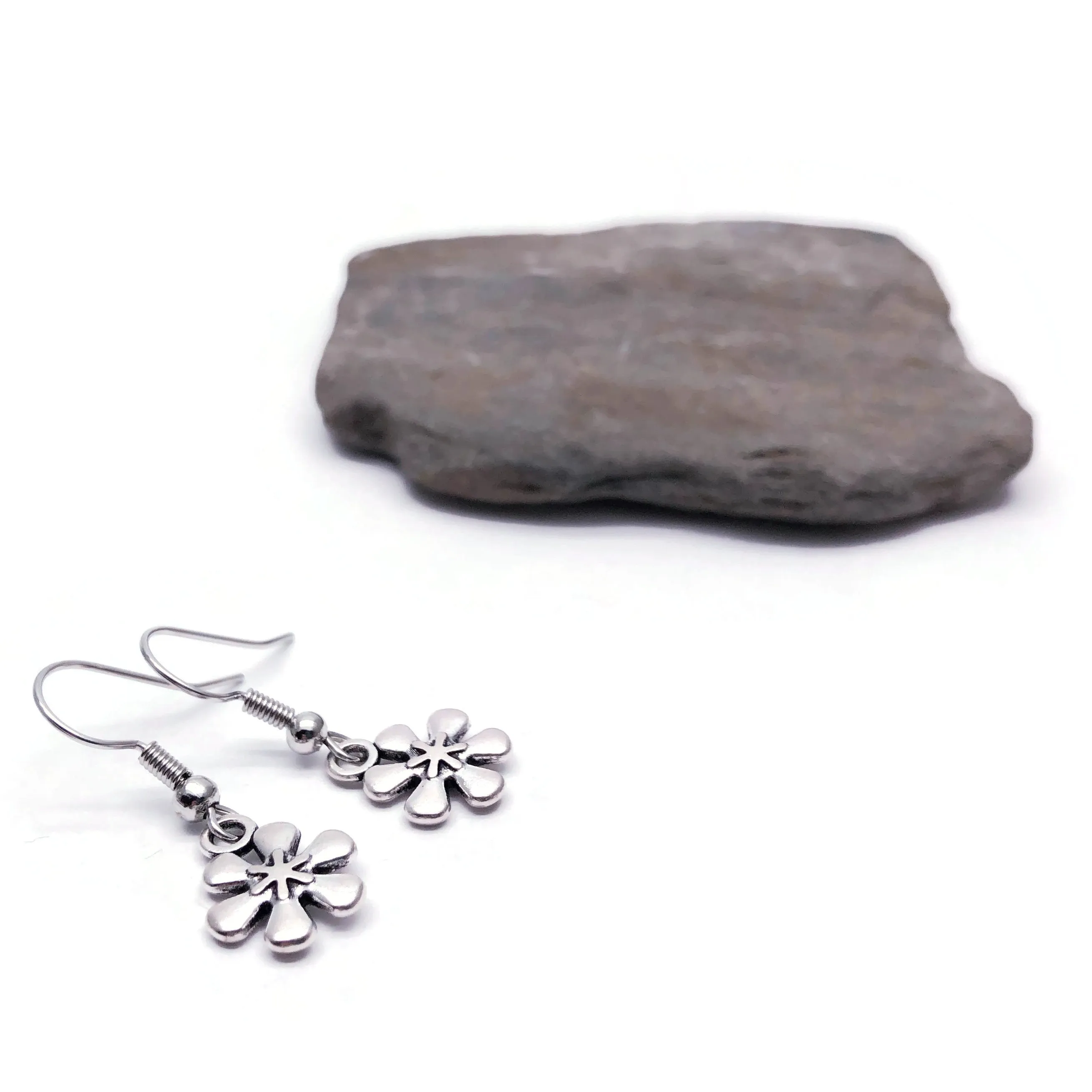 Daisy Flower Silver Plated Charm Earrings