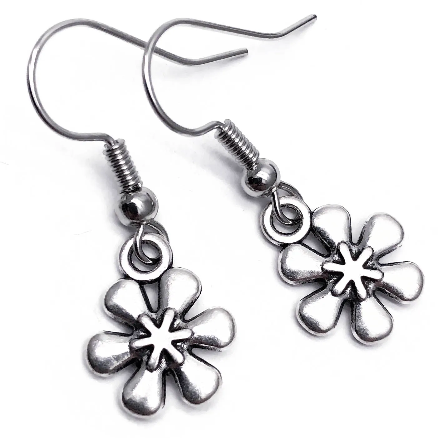 Daisy Flower Silver Plated Charm Earrings