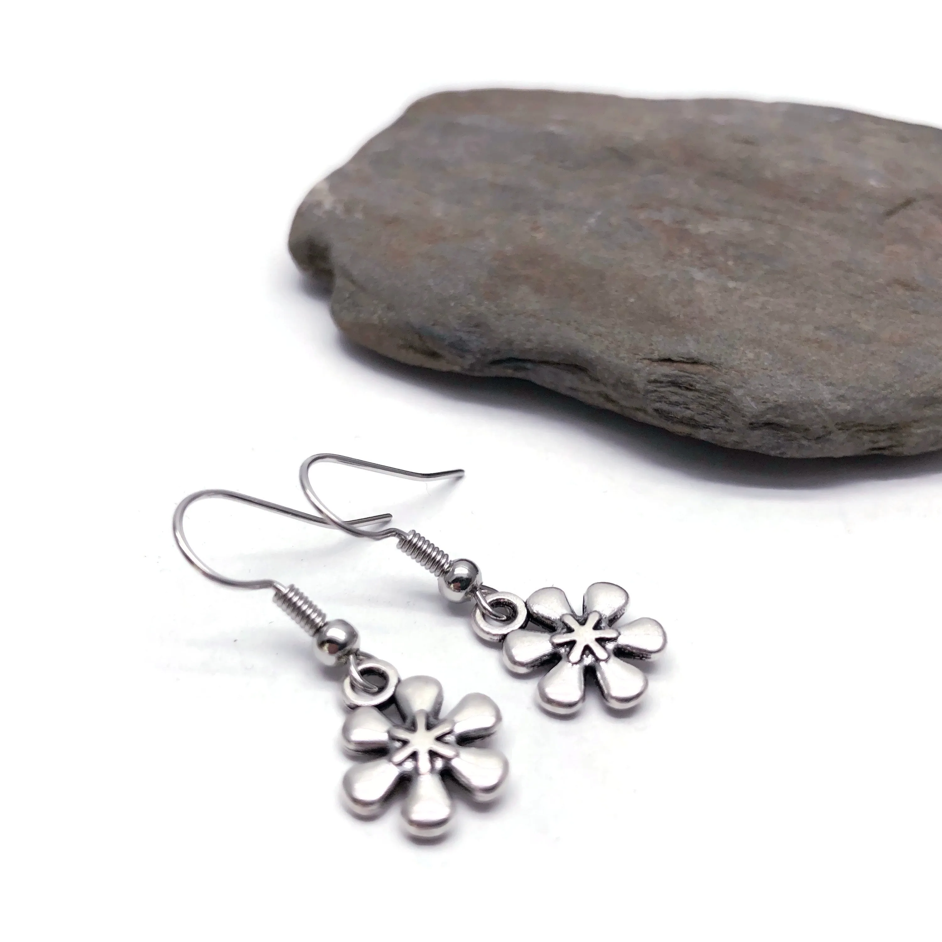 Daisy Flower Silver Plated Charm Earrings