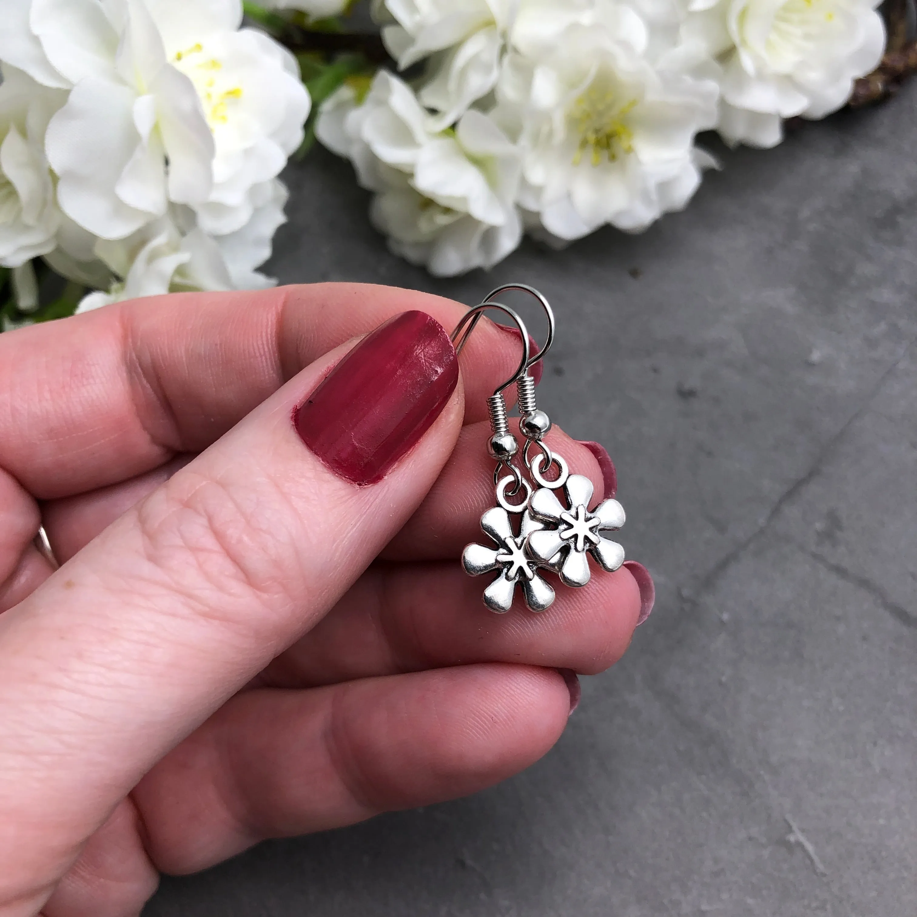Daisy Flower Silver Plated Charm Earrings