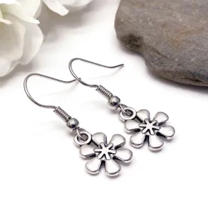 Daisy Flower Silver Plated Charm Earrings