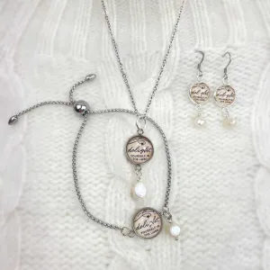 Delight Yourself in the Lord Pearl Jewelry Set – Slider Bracelet, Necklace, Earrings Set