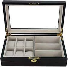 Ebony Wooden Watch Box for 6 Watches   3 Sunglasses