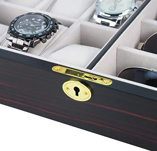 Ebony Wooden Watch Box for 6 Watches   3 Sunglasses