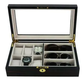 Ebony Wooden Watch Box for 6 Watches   3 Sunglasses