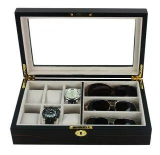 Ebony Wooden Watch Box for 6 Watches   3 Sunglasses