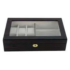 Ebony Wooden Watch Box for 6 Watches   3 Sunglasses