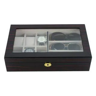 Ebony Wooden Watch Box for 6 Watches   3 Sunglasses