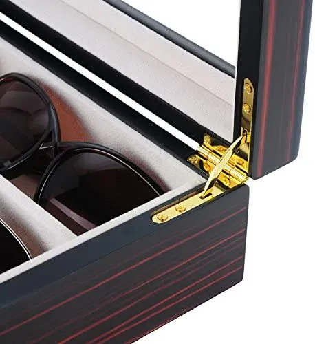 Ebony Wooden Watch Box for 6 Watches   3 Sunglasses