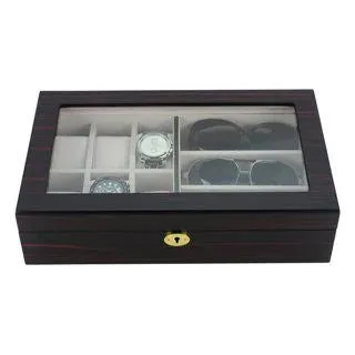 Ebony Wooden Watch Box for 6 Watches   3 Sunglasses