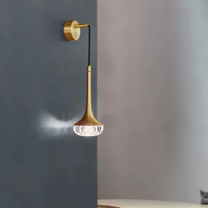 Gold Crystal Teardrop Wall Sconce Light - Modern 1-Head LED Fixture with Metal Backplate