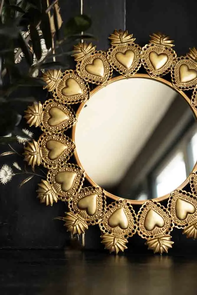 Gold Milagro Heart Mirror
