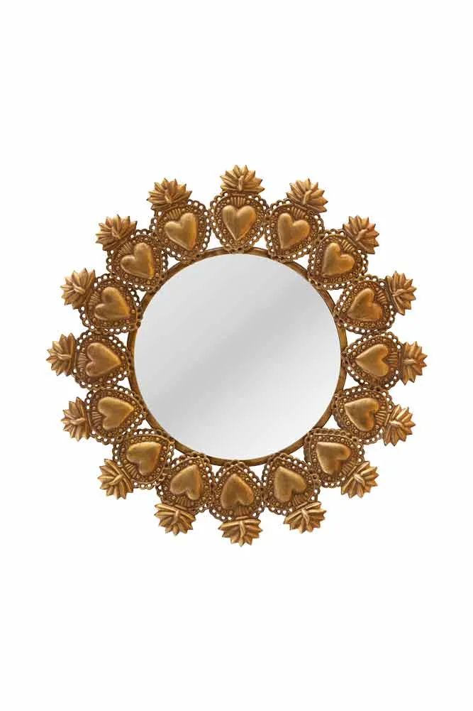 Gold Milagro Heart Mirror