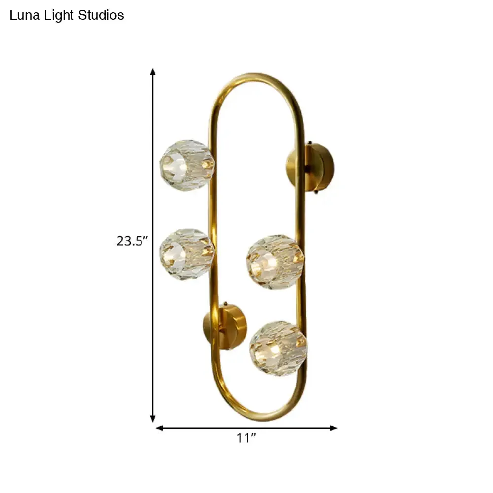 Gold Modern Wall Mount Light with Clear Crystal Shade and Oval Frame - 4 Bulb Wall Lighting Idea