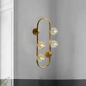 Gold Modern Wall Mount Light with Clear Crystal Shade and Oval Frame - 4 Bulb Wall Lighting Idea