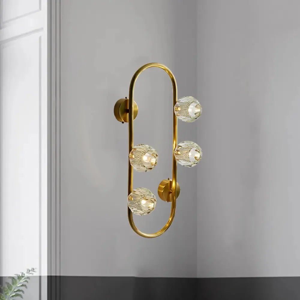 Gold Modern Wall Mount Light with Clear Crystal Shade and Oval Frame - 4 Bulb Wall Lighting Idea