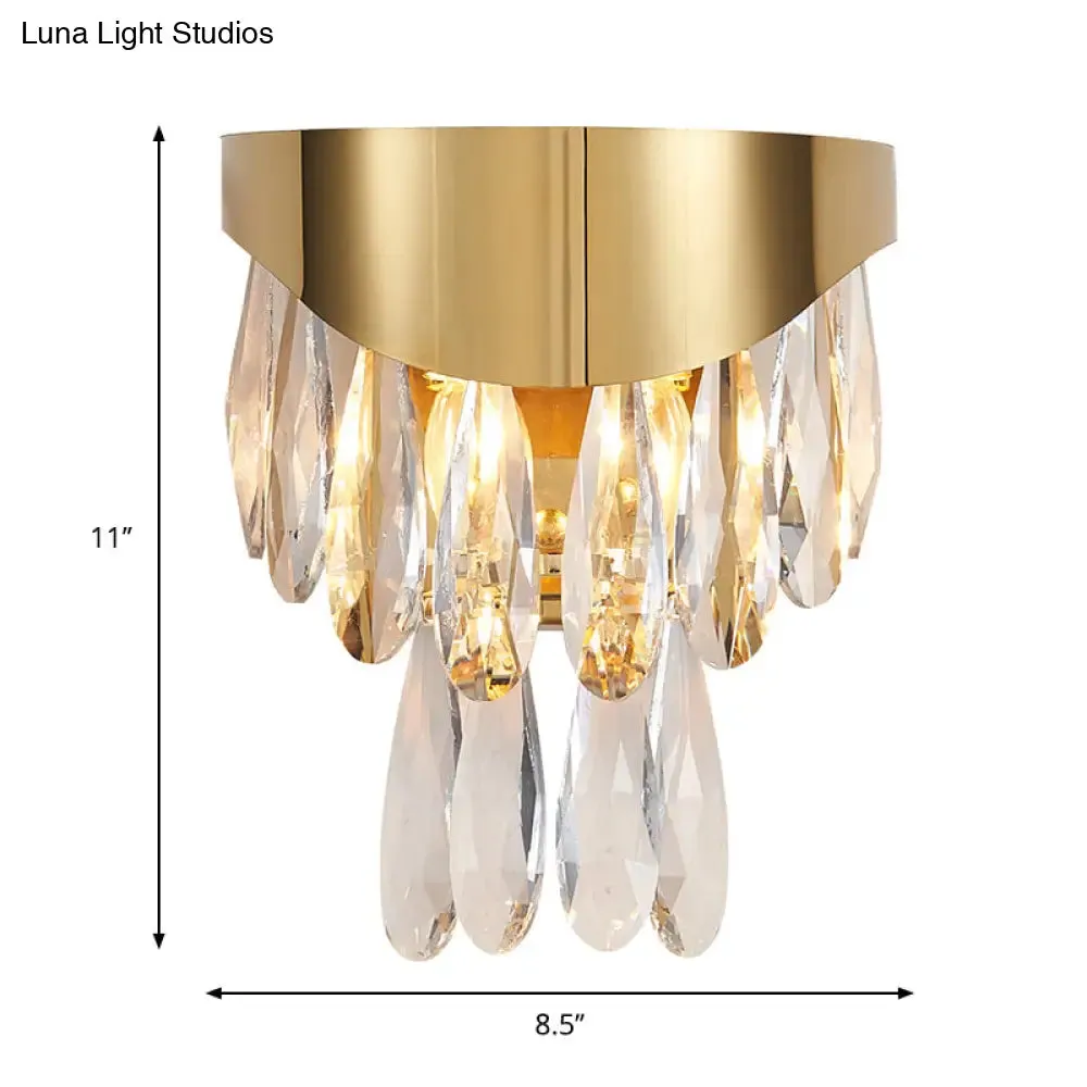 Gold Teardrop Crystal Drip Wall Sconce - Contemporary Indoor Lighting - 2 Bulb Surface Mount