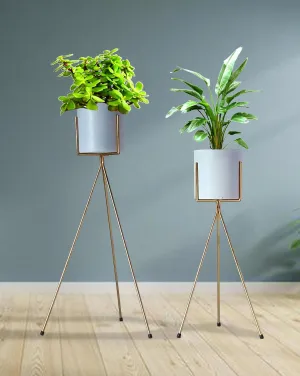 GOLDEN & WHITE CRISS CROSS SQUARE PLANTER SET OF 2
